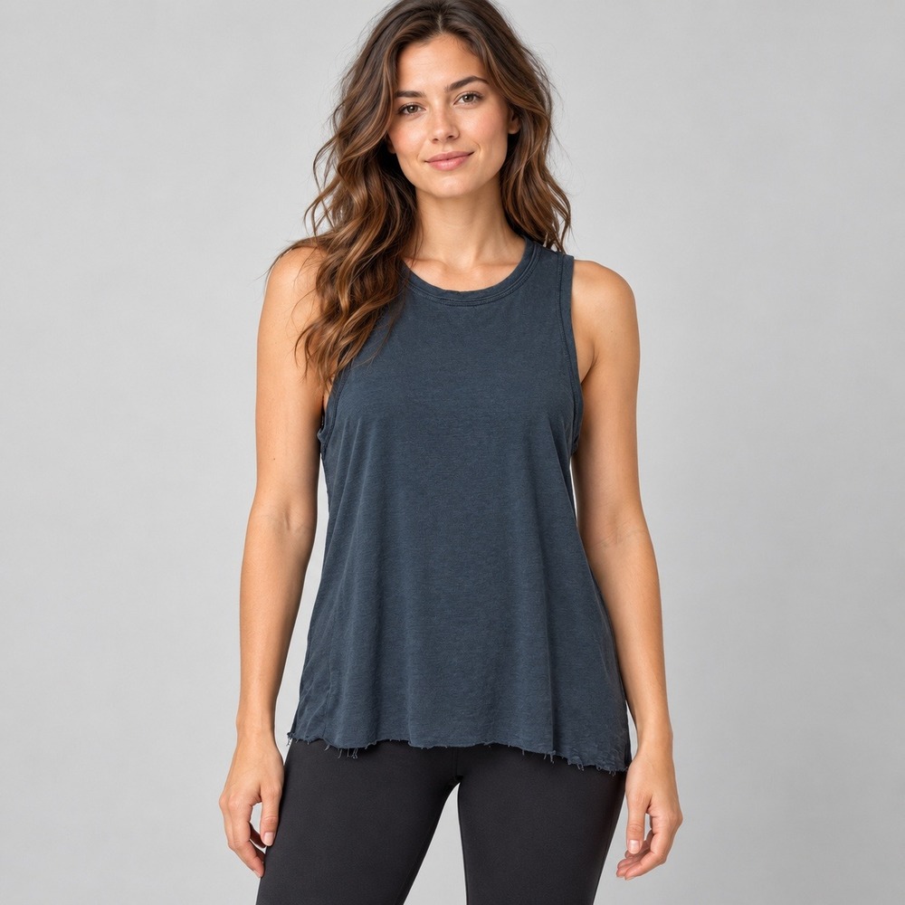 Athleta Womens Small Teal Blue Modal Blend Raw Hem Racerback Tank Top